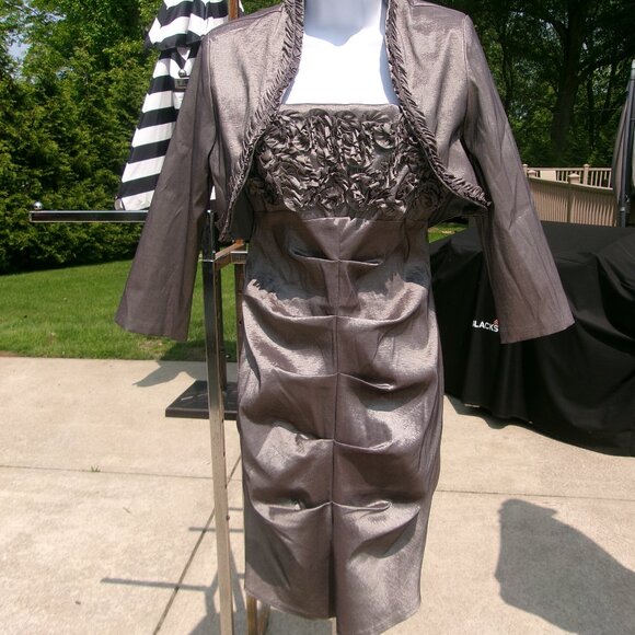 RM RICHARDS GRAY DRESS&JACKET 2PC COCKTAIL DRESS 10 - Picture 1 of 2